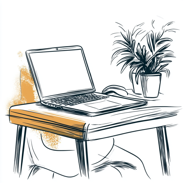 6 (1) Line drawing of a laptop on a desk